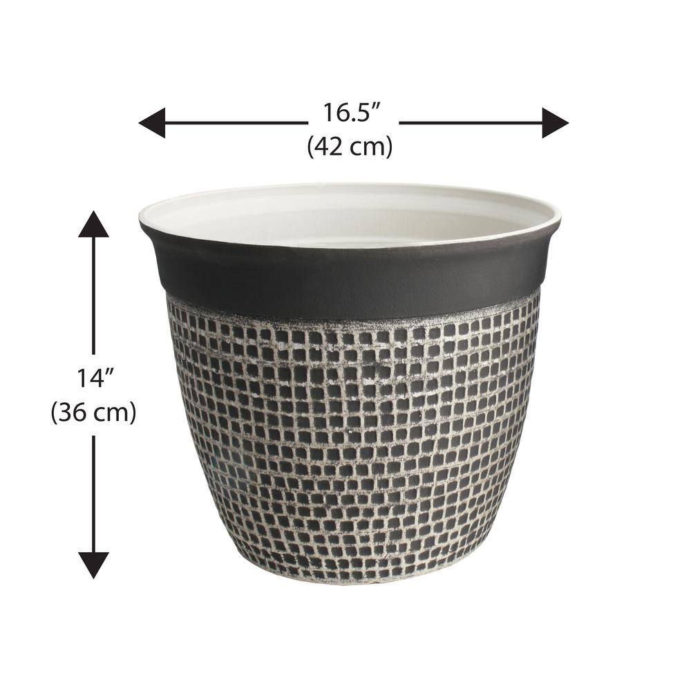 Valencia 16.5" Brown Stone and Resin Round Outdoor Planters, Set of 2