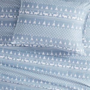 Cotton Flannel 4-Piece Blue Winter Frost Queen Sheet Set