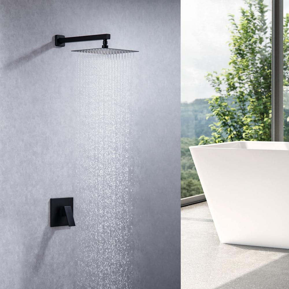 Matte Black Large Square Rain Shower Faucet with Lever Handle