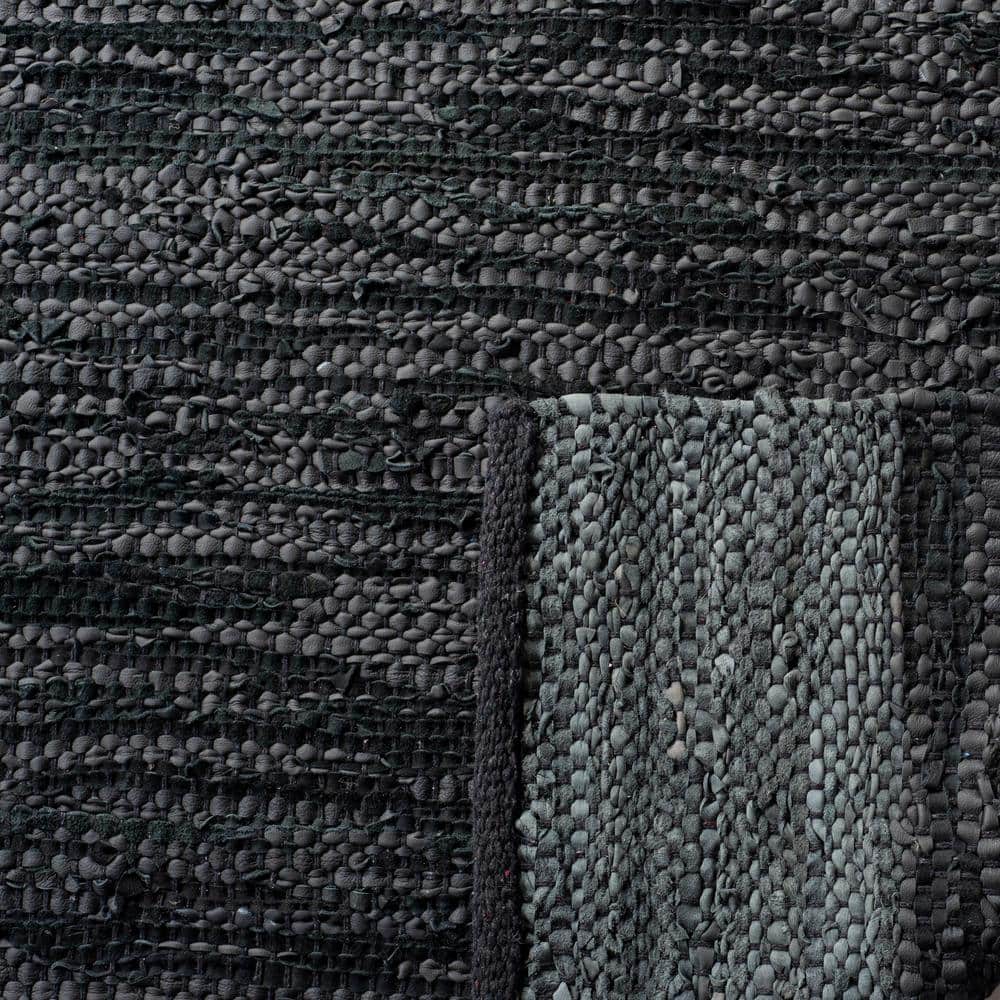 Handmade Black and Grey Leather 6' x 9' Area Rug