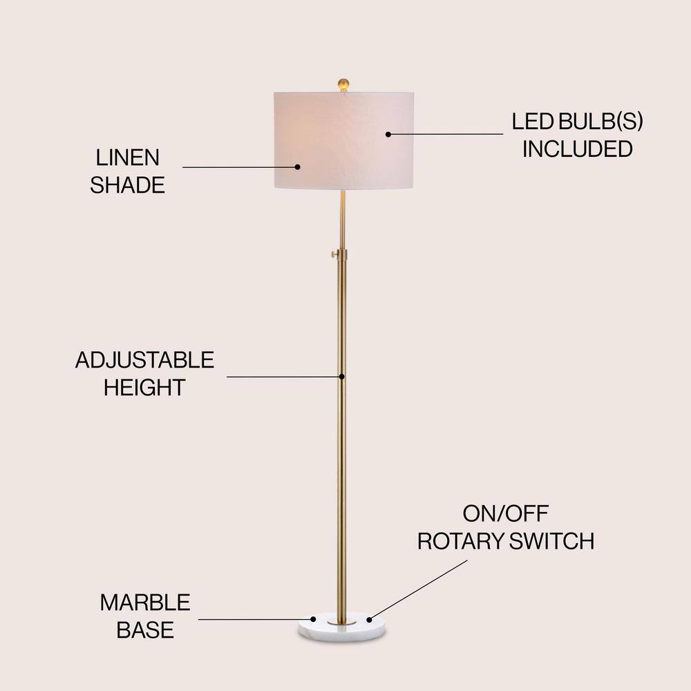 Jonathan Y 65" Adjustable Brass Gold and White Arc Floor Lamp