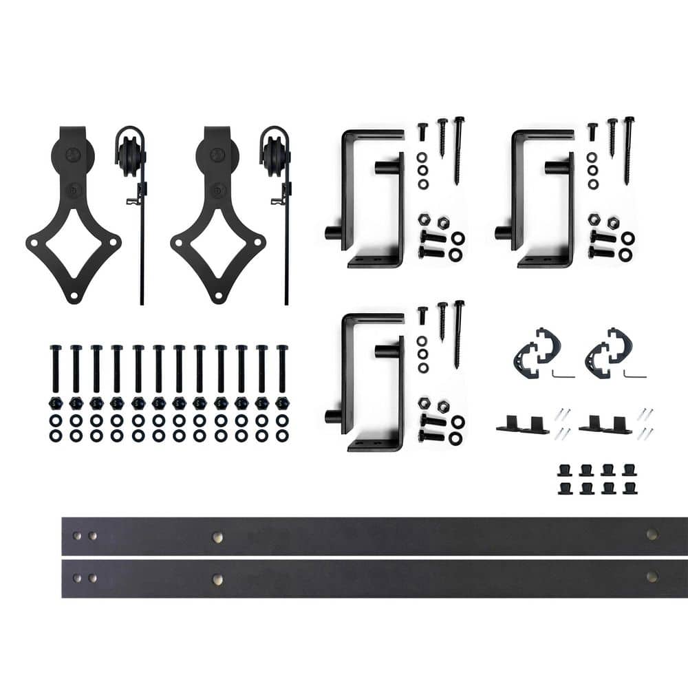 4 ft./48 in. Black Rustic Double Track Bypass U-Shape Sliding Barn Door Hardware Kit - Diamond Design Roller price history on PriceWatchPro