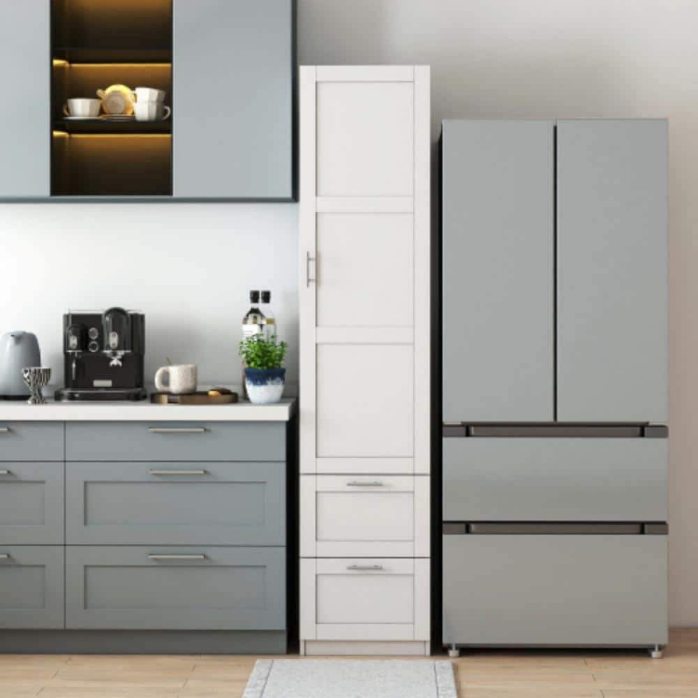 "18"" Floor Tall Pantry Cabinet with 1 Door & 2 Drawers, White" price history on PriceWatchPro