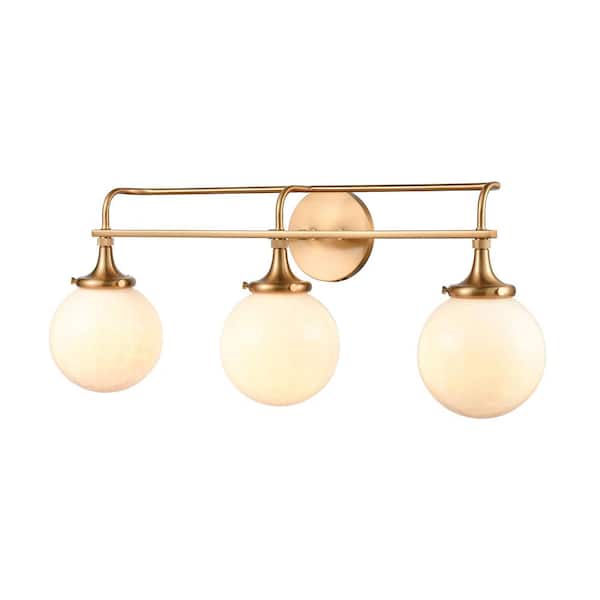 Titan Lighting Beverly Hills 3-Light Satin Brass Vanity Light with White Feathered Glass