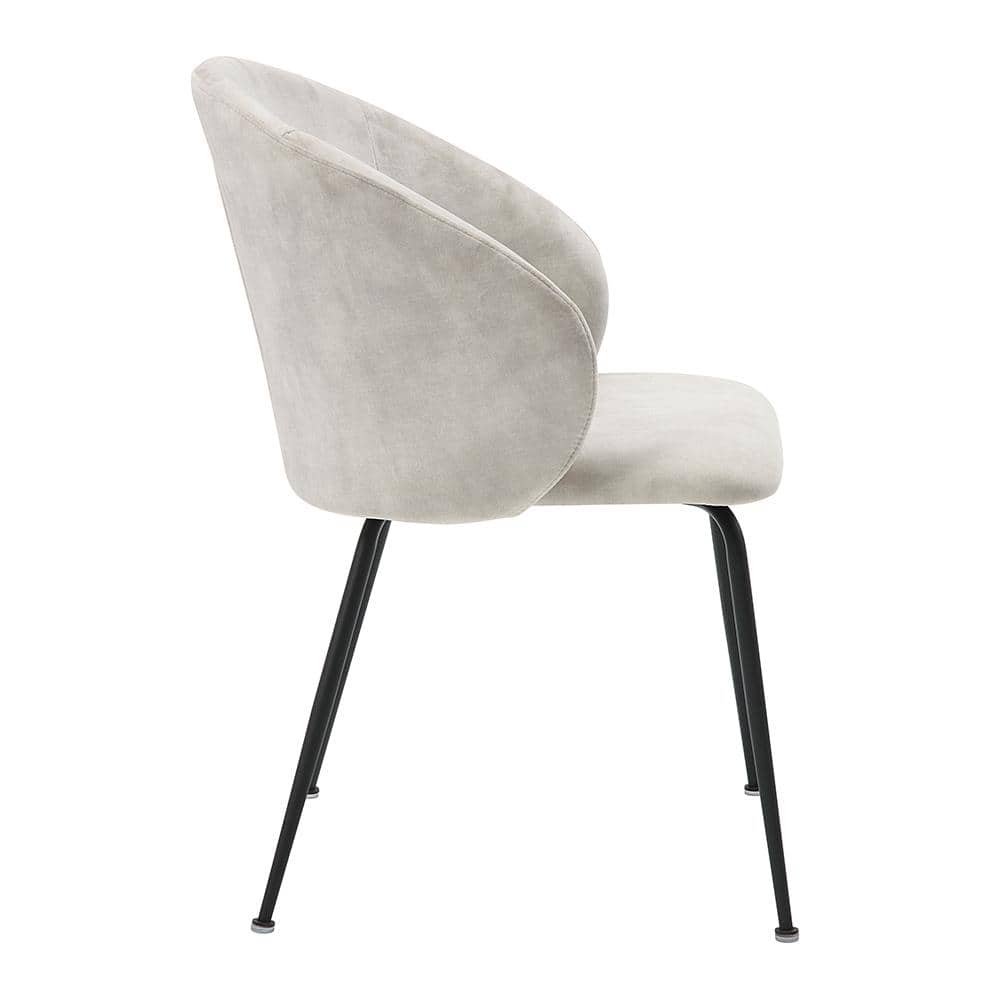 Beige Velvet Upholstered Low Back Side Chair with Metal Legs