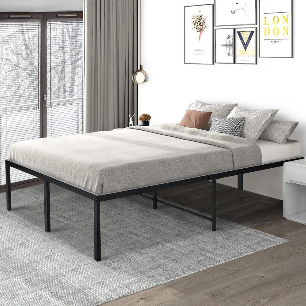 Black 18" Full Size Metal Platform Bed Frame with Slats