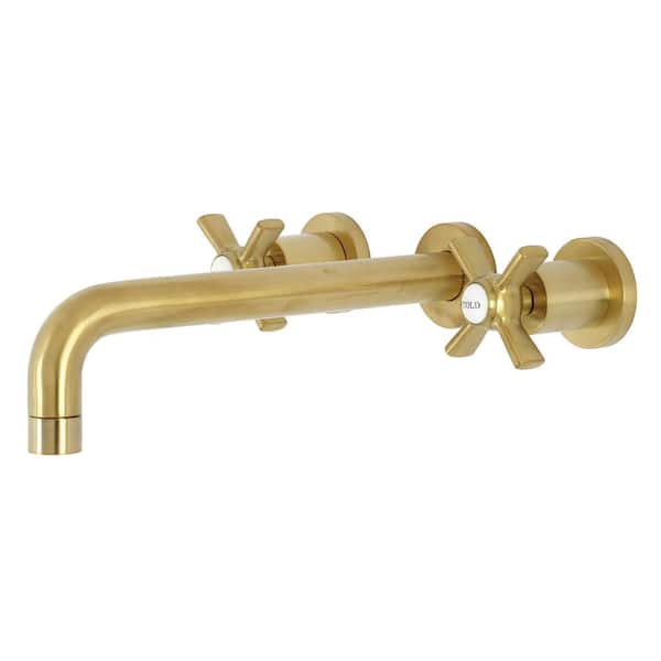 Kingston Brass Millennium 2 Handle Wall Mount Bathroom Faucet In Brushed Hks8027zx The Home Depot - Brass Wall Mount Faucet In Bathroom