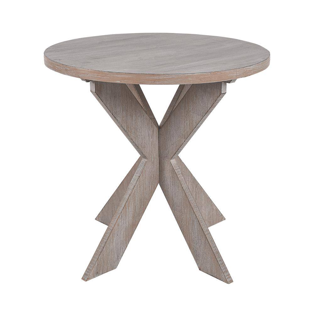 Vintage Grey Round Wood Cross Leg End Table