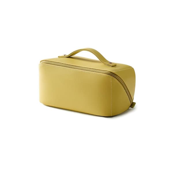 Bathroom Cosmetic Organizer Pouch in Yellow, Travel Makeup Bag, Large Capacity Waterproof Open-Flat Toiletry Bag