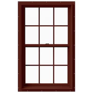 29.375 in. x 48 in. W-2500 Series Red Painted Clad Wood Double Hung Window w/ Natural Interior and Screen