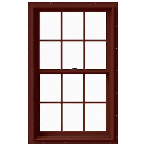 JELD-WEN 29.375 in. x 48 in. W-2500 Series Red Painted Clad Wood Double Hung Window w/ Natural Interior and Screen