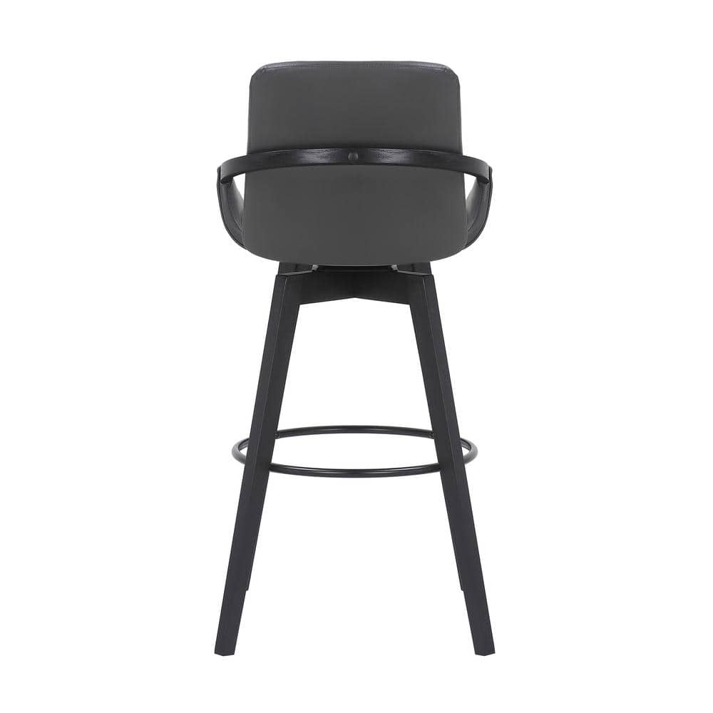 Baylor 30" Gray Faux Leather and Black Wood Swivel Bar Stool