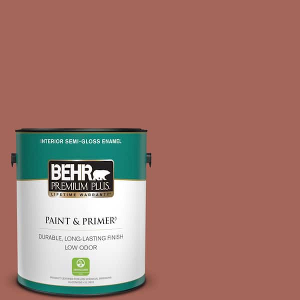 BEHR PREMIUM PLUS 1 gal. Home Decorators Collection #HDC-CL-08 Sun Baked Earth Semi-Gloss Enamel Low Odor Interior Paint & Primer