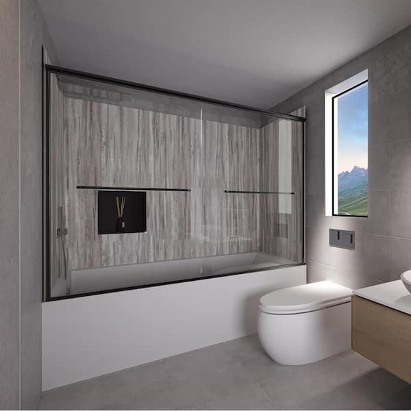 NuVo Driftwood-Rainier 60 in. L x 32 in. W x 83 in. H Rectangular Tub/ Shower Combo Unit in Matte Black Left Drain