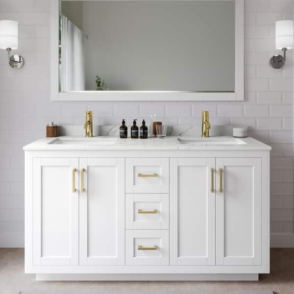 Wyndham Collection Miranda 60 in. W x 22 in. D x 33.75 in. H Double Bath Vanity in White with Giotto Quartz Top