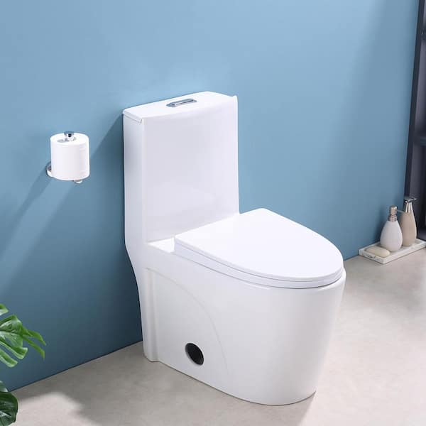 tunuo Comfort Height 1-piece 1.1/1.6 GPF Dual Flush Elongated Toilet in. White, Seat Included