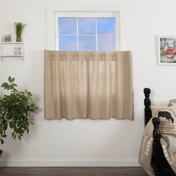 Sawyer Mill Ticking Stripe 36 in. W x 36 in. L Light Filtering Tier Window Panel in Dark Creme Coal Black Pair