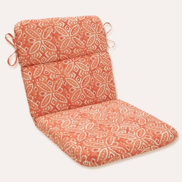 Pillow Perfect Tile Outdoor/Indoor 21 in. W x 3 in. H Deep Seat, 1 Piece Chair Cushion with Round Corners in Orange/Ivory Merida