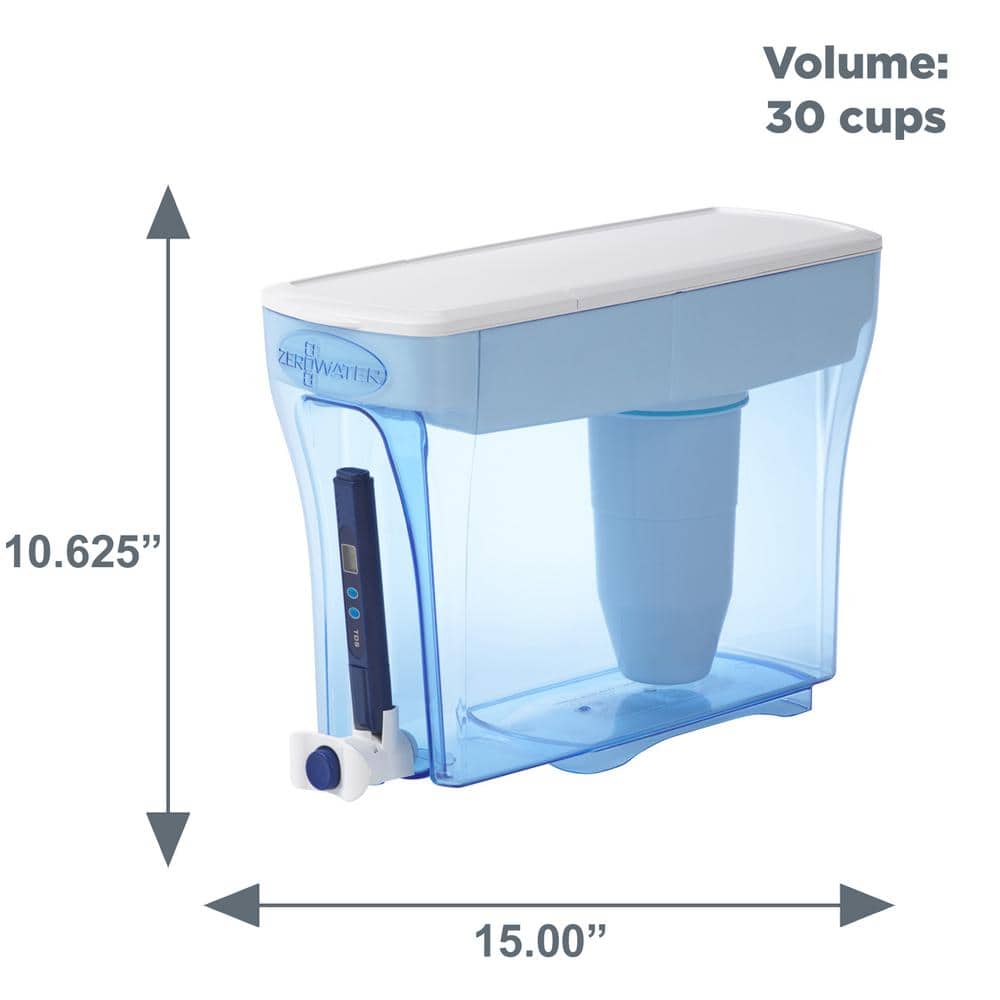 ZeroWater 30 Cup Blue Water Filtration Dispenser with Activated Carbon Filter