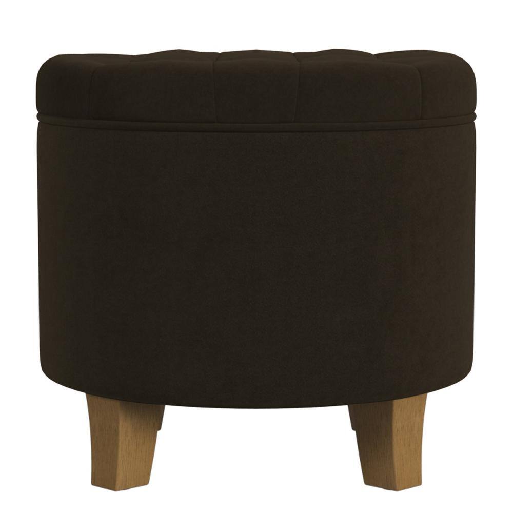 Chocolate Brown Velvet Round Ottoman with Storage