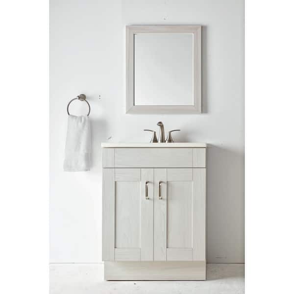 Glacier Bay Arla 24 in. W x 19 in. D x 33 in. H Single Sink Bath Vanity in Elm Sky with White Cultured Marble Top and Mirror