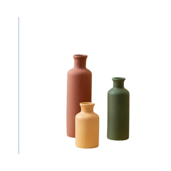 3 Pack Neutral Green Ceramic Vases Farmhouse Decor Gift for Women