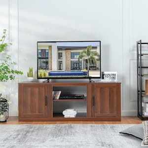 58 in. Walnut TV Stand Entertainment Console Center Fits TV's up to 65'' W/2 Cabinets