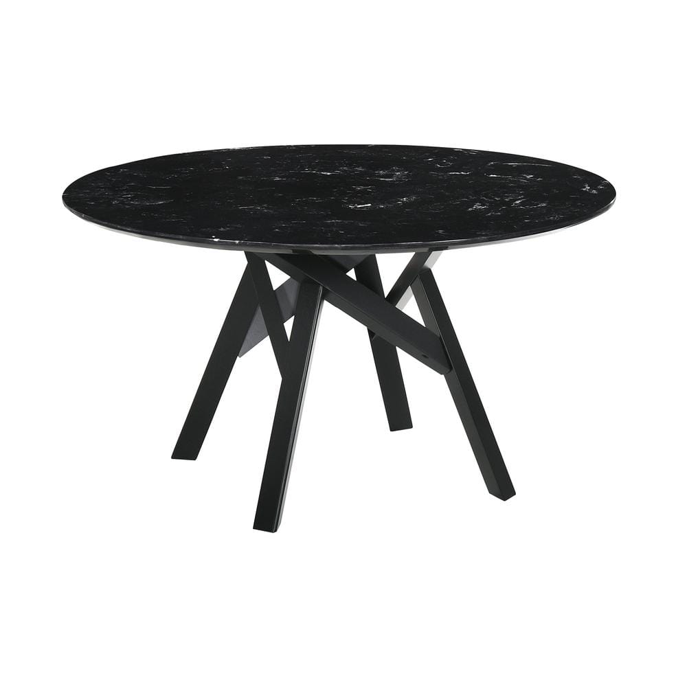Venus 54 in. Black Marble Mid-Century Modern Round Dining Table with Black 