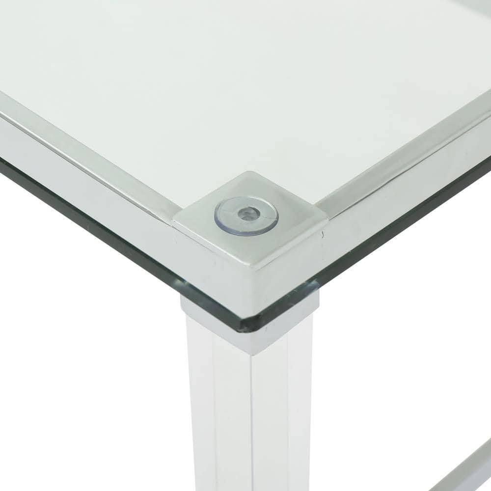 Modern Rectangular Glass Coffee Table with Acrylic and Metal Frame