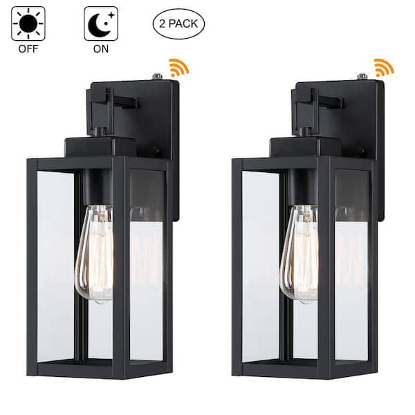 Hukoro Bonanza 14 in 1-Light Matte Black Outdoor Wall Lantern Sconce with Dusk to Dawn (2-Pack)