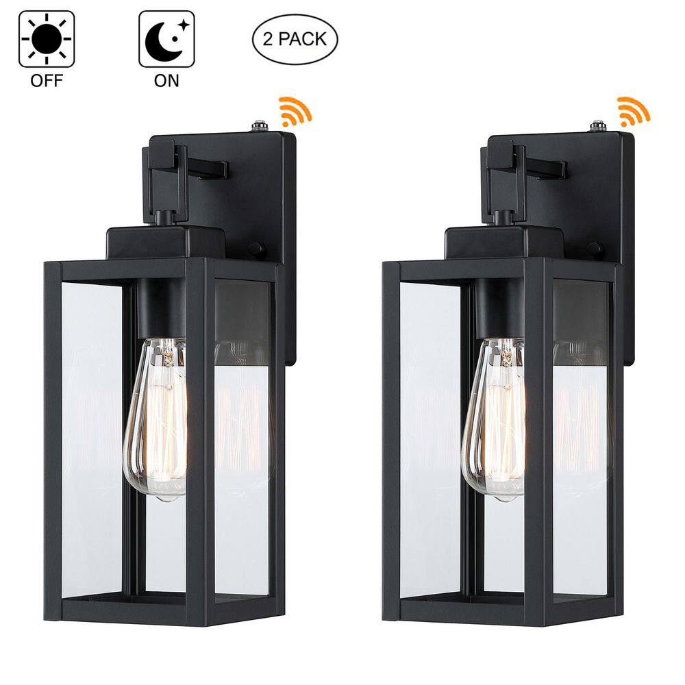 Hukoro 14 in. 1-Light Matte Black Outdoor Wall Lantern with Dusk to ...