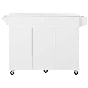 White Wood 53in. Kitchen Island Cart with Drop Leaf/ Spice Rack/ Towel Rack and Drawers