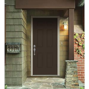 32 in. x 80 in. 6-Panel Dark Chocolate Painted Steel Prehung Left-Hand Outswing Front Door w/Brickmould