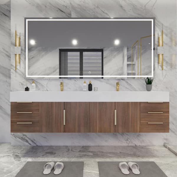 Bethany 84 in. W x 20 in. D x 22 in. H Double Sink Floating Bath Vanity in Rosewood with White Acrylic Top