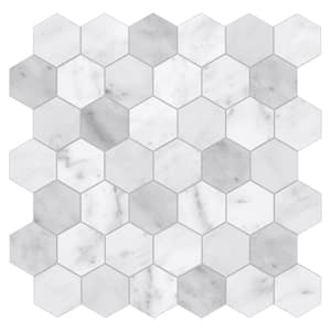 Hexagon 11.3 X 11.4 in. Carrara White Peel and Stick Backsplash Stone Composite Wall Tile ( 10 Tiles, 9 sq. ft. )