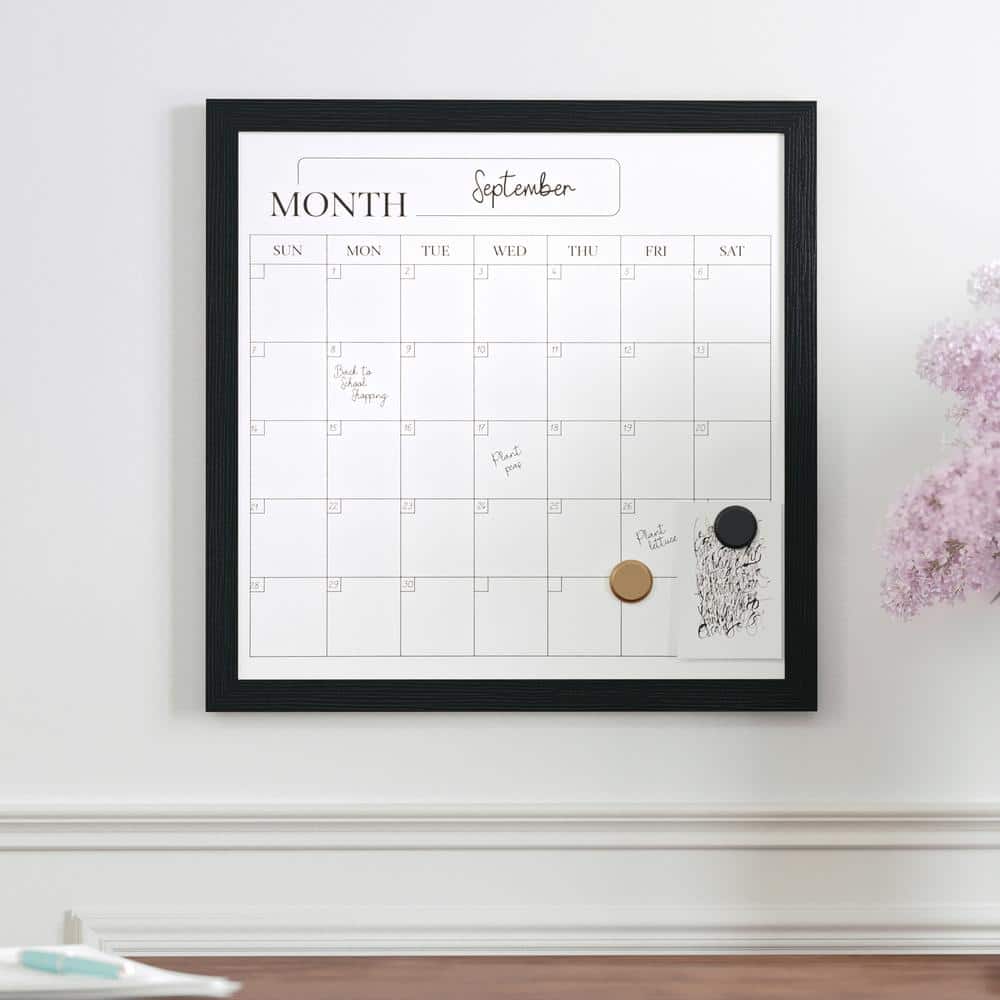 Black Woodgrain Magnetic Monthly Dry Erase Calendar with Marker and Magnets