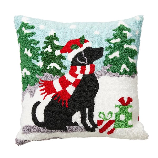 Glitzhome 14 in. L Hooked Christmas Dog Pillow