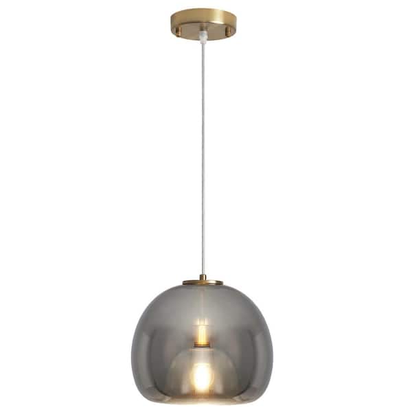 1-Light Smoky Grey Glass Globe Single Pendant Light With Glass Shade, No Bulbs Included