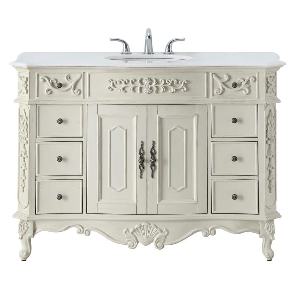 Home Decorators Collection Winslow 48 In W X 22 In D Bath Vanity In Antique White With Vanity Top In White Marble With White Basin Bf 27003 Aw The Home Depot