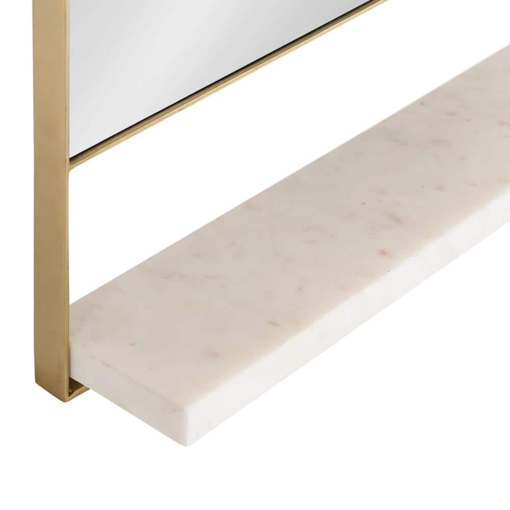 Gold Rectangular Wall Mirror with Marble Shelf