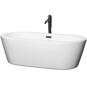 Mermaid 71 in. Acrylic Flatbottom Bathtub in White with Matte Black Trim and Faucet