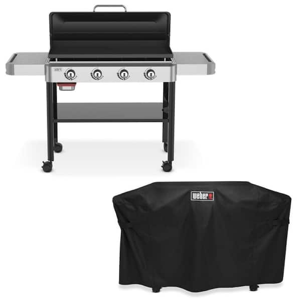 Griddle 4-Burner Propane Gas 36 in. Rust-Resistant Flat Top Grill in Black with Grill Cover