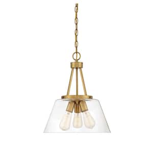 Calhoun 15 in. W x 18 in. H 3-Light Warm Brass Pendant Light with Clear Glass Shade