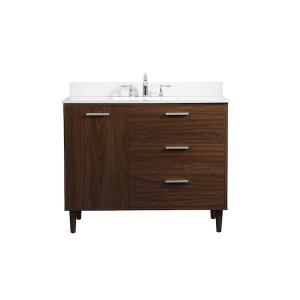 Unbranded Simply Living 42 in. W x 22 in. D x 34 in. H Bath Vanity in Walnut with Ivory White Engineered Marble Top