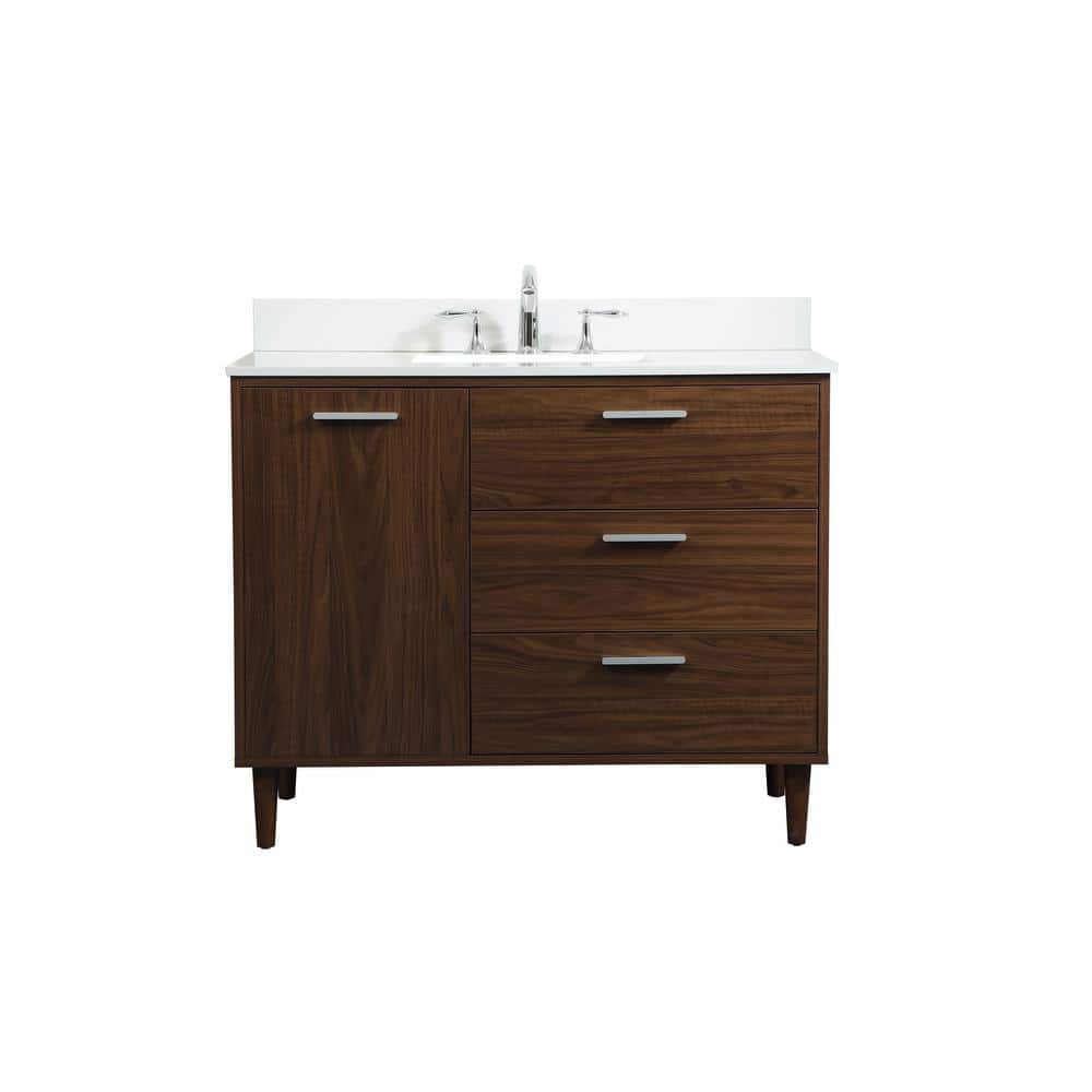 Timeless 42 in. W Single Bath Vanity in Walnut with Engineered Stone Vanity