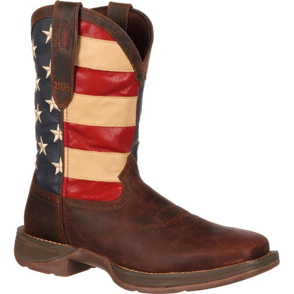 Mens Patriotic Pull-On Western Flag Boot - Soft Toe - Brown and Union Flag