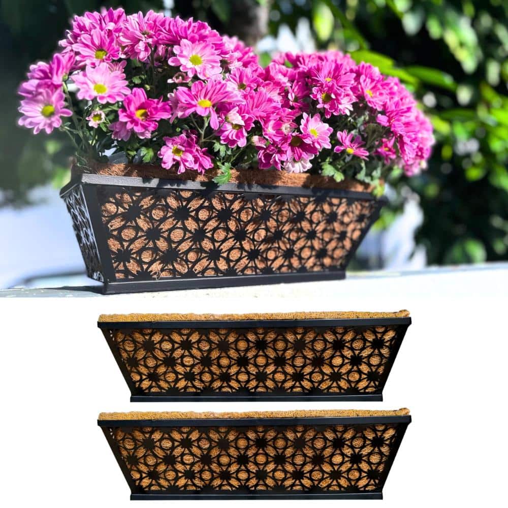 2 Pack 16 Inch Metal Window Box Planter – Black Rectangular Flower Pot with Coconut Fiber Liner for Fence Deck price history on PriceWatchPro