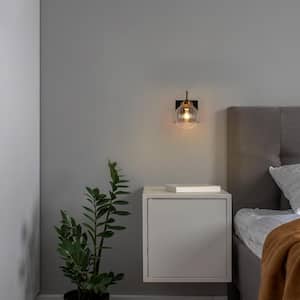 4.5 in. 1-Light Black Bathroom Vanity Light, Globe Clear Glass Bath Lighting, Brass Gold Modern Wall Sconce