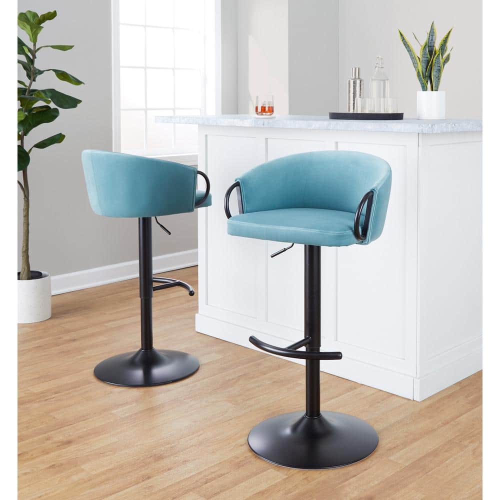 Claire Light Blue Velvet Adjustable Swivel Barstool Set