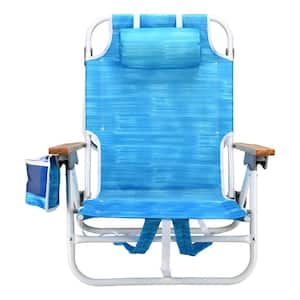 Folding Backpack Beach Chair, 5-Position Aluminum Chair with Pocket, Cup Holder and Beach Towel, Lighblue (1-Piece)